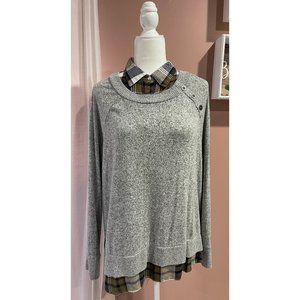 Zan & Rachel Long Sleeve Gray & Plaid Top Size 1X